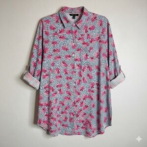 Velvet Heart Plus 2X Blue Cheetah & Pink Floral Button Down Leopard Silky Soft